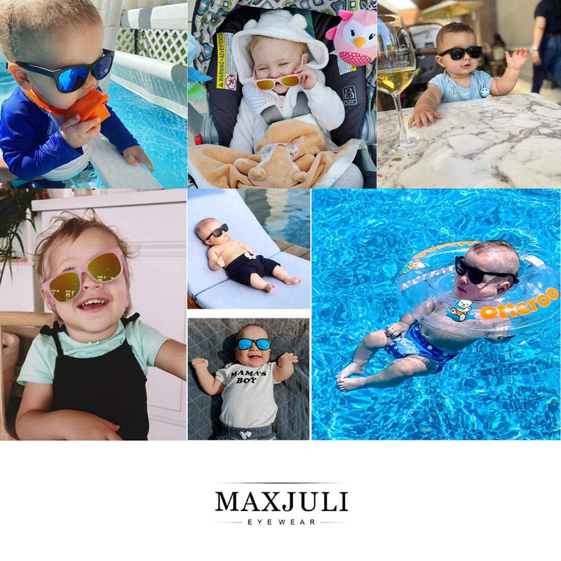 [Australia] - MAXJULI Baby Infant Sunglasses Safe, Soft, With Adjustable Strap 0-24 Months BPA Free 7002 A-black/Black+black/Blue 