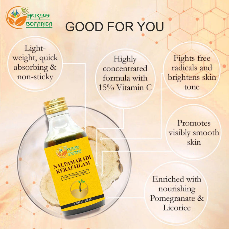 [Australia] - Herbs Botanica Nalpamaradi Thailam Keratailam Skin Radiance Treatment Ayurvedic Oil With Turmeric Oil For Skin, Face & Body With 15 Ayurvedic Herbs 200Ml / 6.76 Fl Oz 