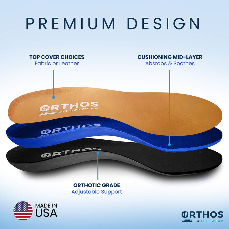 [Australia] - ORTHOS Orthotic Replacement Shoe Insoles - USA Made - Breathable Full Length Feet Insoles with Shock Absorption for Arch Support, Flat Feet, Heel Spurs, Plantar Fasciitis Leather Cover C - Women's 7-7.5 / Men's 5-5.5 
