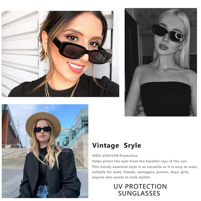 [Australia] - KUGUAOK Retro Rectangle Sunglasses Women and Men Vintage Small Square Sun Glasses UV Protection Glasse 2 Pack Black 
