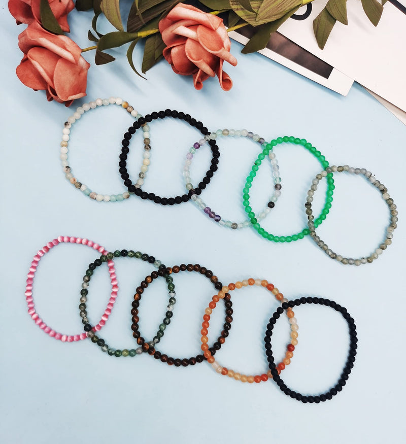 [Australia] - Jewdreamer 10 Pcs 4mm Mini Gemstone Energy Bracelets for Women Tiny Crushed Stone Natural Stone Statement Bracelet Charm Beaded Couples Stretch Bracelets Jewelry 