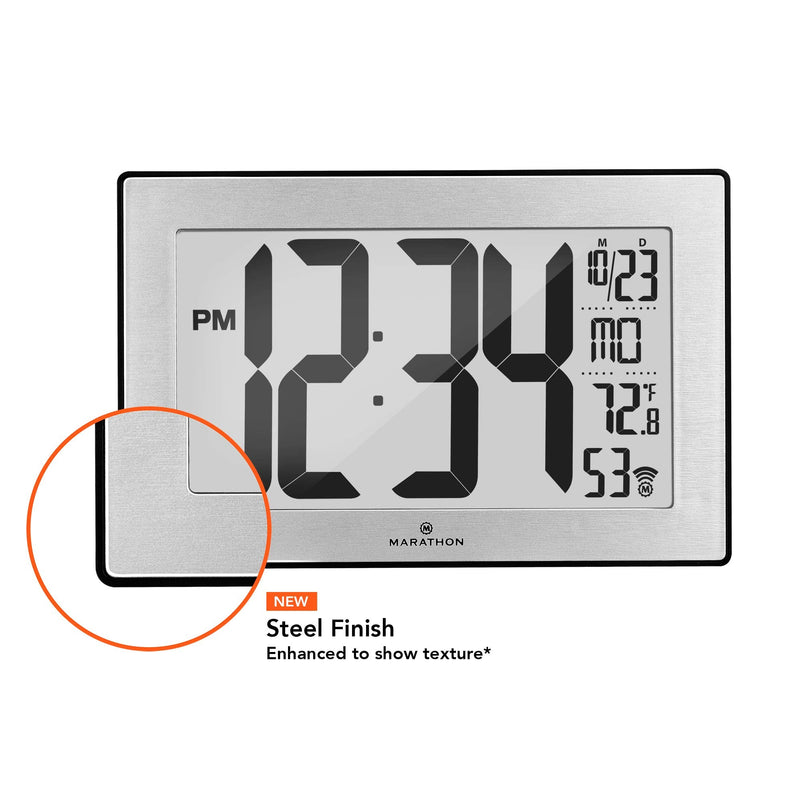 [Australia] - MARATHON CL030068 Slim Panoramic Atomic Wall Clock with Table Stand (Black/Stainless Steel) Black/Stainless Steel 