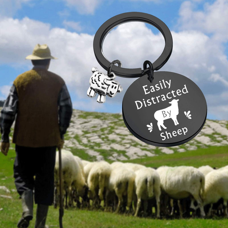 [Australia] - WSNANG Sheep Lover Gift Easily Distracted by Sheep Keychain Sheep Jewelry Gift for Sheep Farmer Sheep Herder Sheep Owner Sheep Black KC 