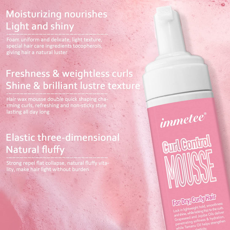 [Australia] - immetee Curl Control Mousse, Wavy Hair Frizz Control Hair Control Curl Defining, No Residue, Frizz-Free, Thermal Protection, Smoothen Hair. 200ML/6.7FL OZ 