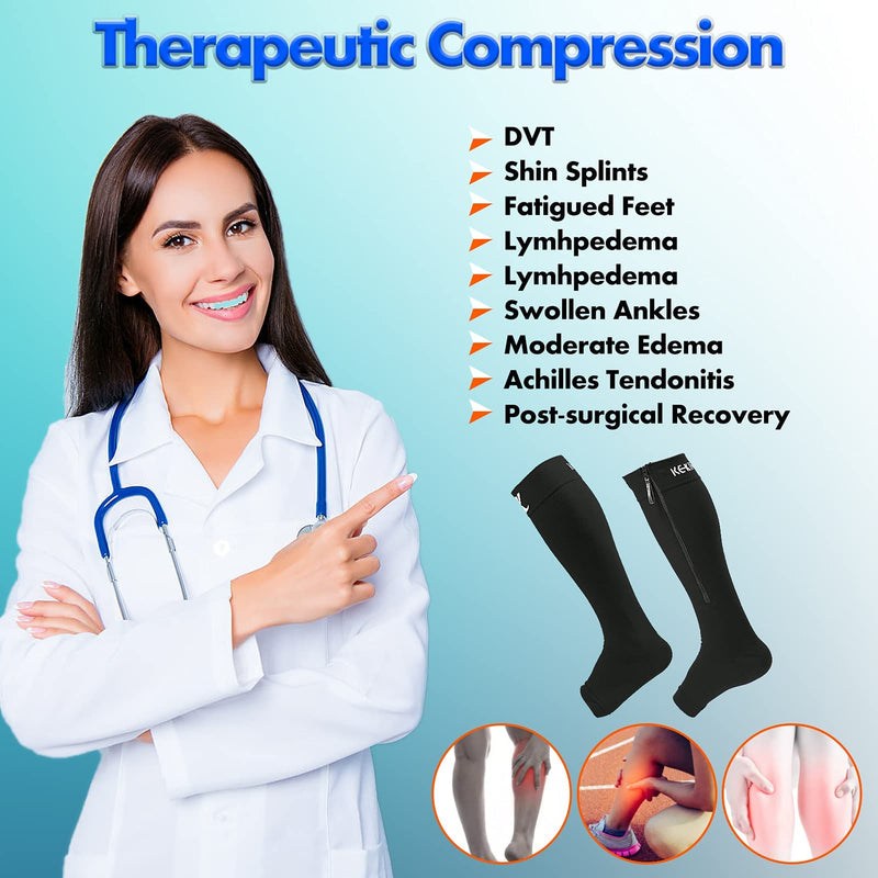 [Australia] - KEKING® Zipper Compression Socks for Men Women, Open Toe, 20-30mmHg Firm Support Knee High Zipper Compression Stockings for Wide Calf - Varicose Veins, DVT, Shin Splints, Edema, Nursing, Beige XXL XX-Large 