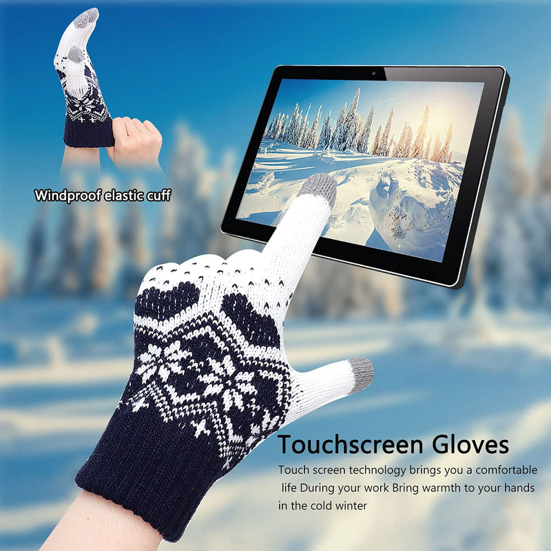 [Australia] - Women Gloves Touch Screen - 1/2 Pairs Touch Winter Knitted Gloves Snow Flower Printing Keep Warm Unisex Phone Texting Mittens Warm Touchscreen Mittens Green-a 