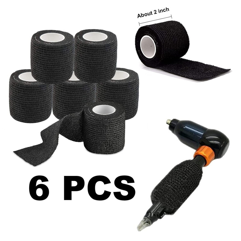 [Australia] - Self-adhesive Bandage - Unihuby 6pcs Grips Wrap Disposable Self Adhering Elastic Non-Woven for Handle Grip Tube Postoperative Wound Sports Protection (Black) Black 