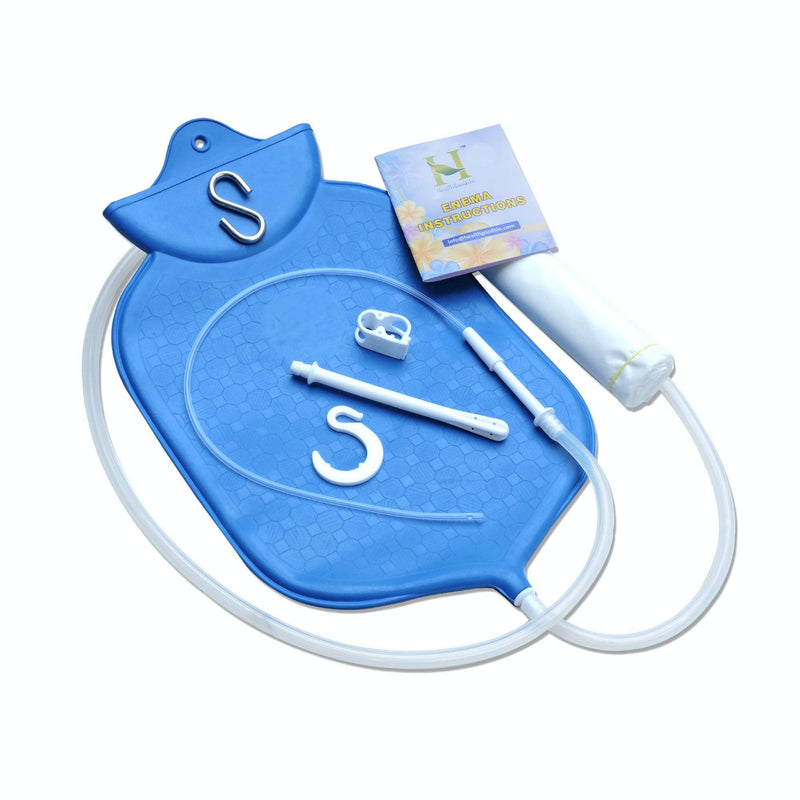 [Australia] - HealthGoodsIn - The Perfect Enema Bag Kit in Blue Color for Colon Cleansing with Platinum Cured Silicone Hose (4 Quart, Open Top) 