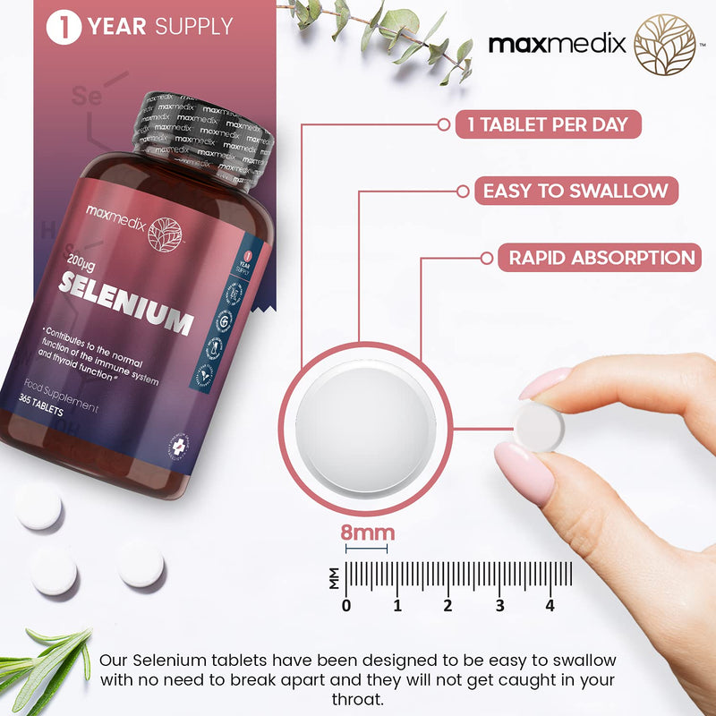 [Australia] - Selenium 200mcg - 365 Vegan Selenium Tablets (1 Year Supply) - L Selenomethionine - High Strength Selenium Supplements - Natural Hair, Skin & Nails Vitamins - Immune System & Thyroid Supplement 