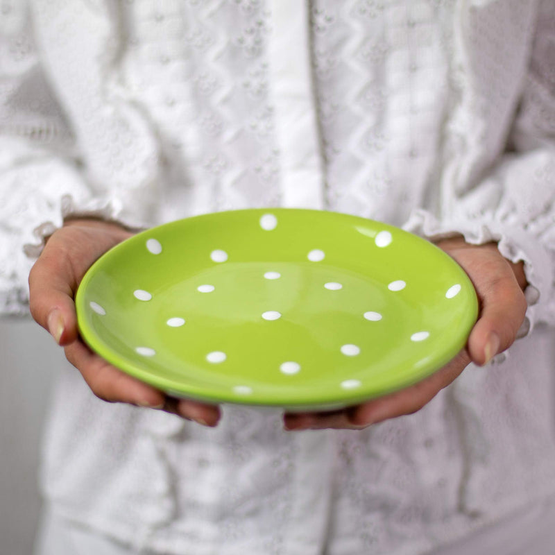 [Australia] - City to Cottage® Lime Green and White Pottery | Polka Dot Spotty | Handmade Hand Painted | Glazed Ceramic 7.9inch/20cm | Side Dessert Plate | Unique Dinnerware 