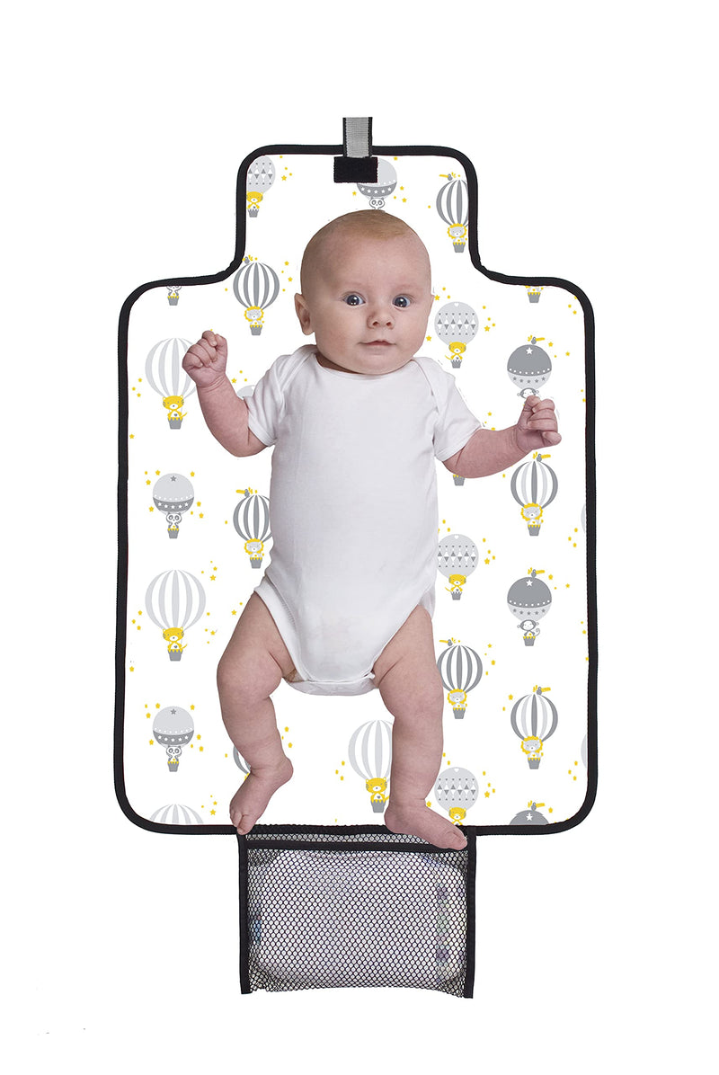 [Australia] - Polar Gear Baby Portable Changing Mat, Wipe Clean Compact Change Mat for Newborns & Toddlers, Travel Nappy Changing Bag with Pocket – Soft, Padded & Fits into Handbags/Backpacks – Hot Air Balloon Black, white, grey 