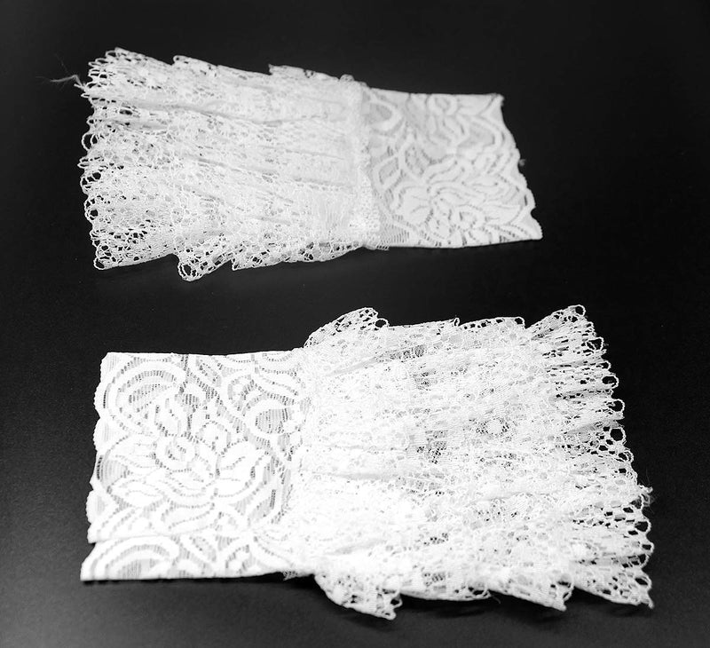 [Australia] - L'VOW Women's Gothic Lace Mesh Stretch Wrist Cuffs Bracelets For Wedding Party Pack of 2 X01-white 