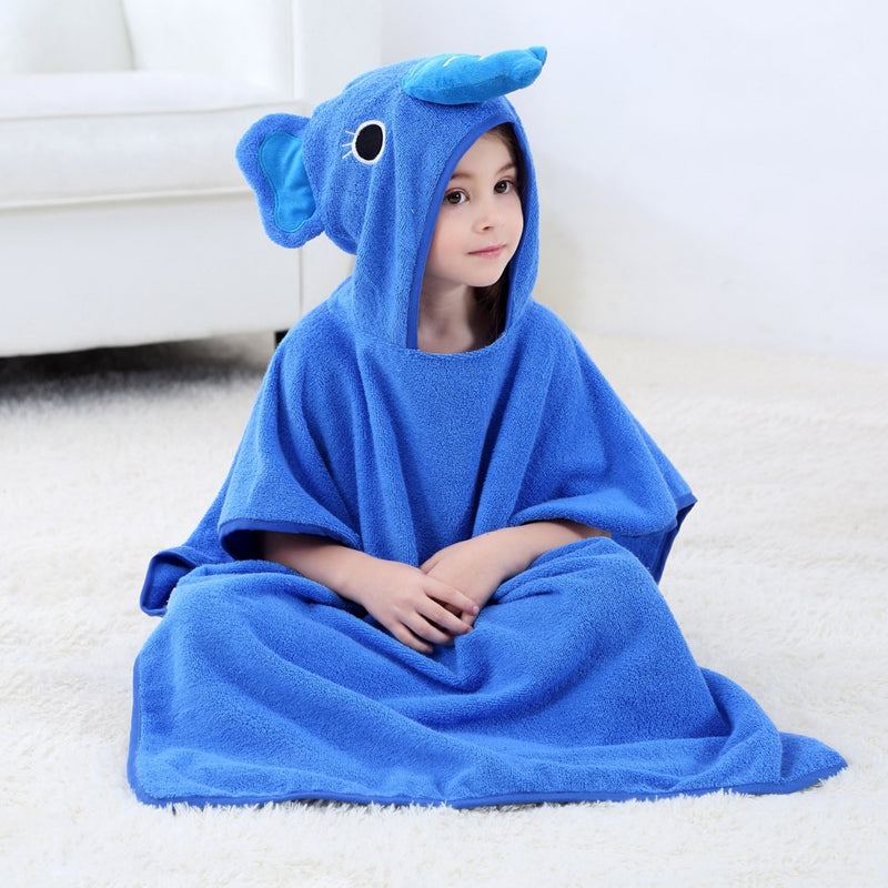[Australia] - COOKY.D Unisex Baby Girls Boys Poncho Bath Towel Hooded Bath Robe for 0-6 Years Old, 70 x 70cm, Elephant Blue-elephant 