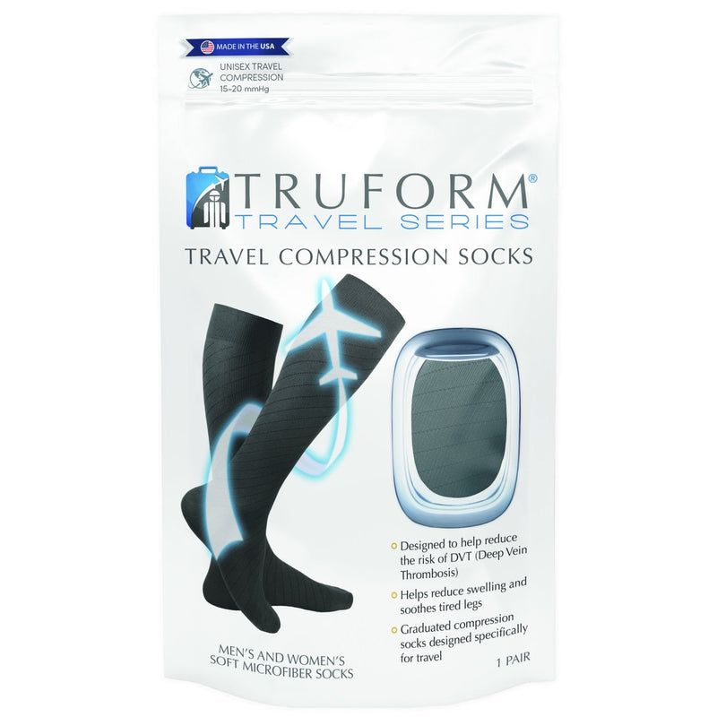 [Australia] - Truform Travel Compression Socks for Men and Women, 15-20 Knee High Over Calf Length, Navy, Medium 