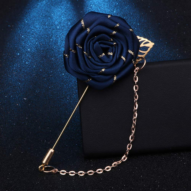 [Australia] - YOOE Men Cloth Rose Flower with Gold Leaf Brooch. Red Blue Rose Floral Lapel Stick Handmade Boutonniere Pins for Suit,Lapel Pin Wedding Brooch 
