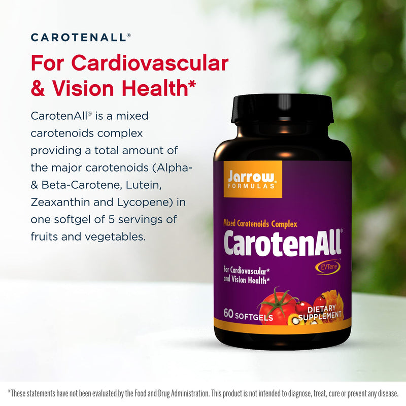 [Australia] - Jarrow Formulas CarotenAll Provides Seven Major Carotenoids, Equivalent to Five Servings of Fruits & Vegetables, Cardiovascular & Vision Health Support, White, 60 Count 