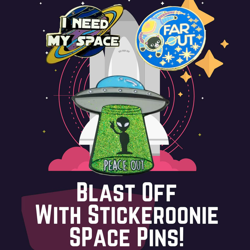 [Australia] - Stickeroonie Alien Pin Space Enamel Lapel Pin UFO Glitter Funny Pins 1.4 Inches Enamel Pins Backpack Pins Jean Pins Clothing Pins Hat Pins Cute Jacket Pins Cute Jewelry Lapel Pins 