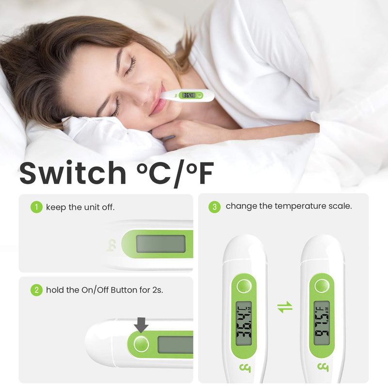 [Australia] - Femometer Digital Thermometers, Oral Thermometer Adults Kids Babies, Accurate Switchable Body Temperature Thermometer, Green 