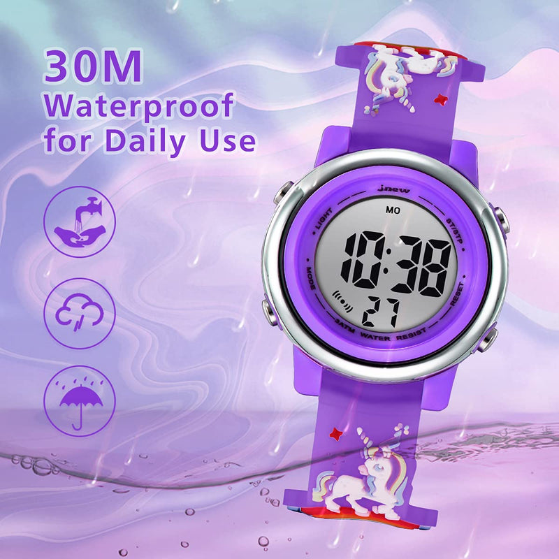 [Australia] - Kids Watches Girls Watch Ages 3-12 Toddler Digital Sports Waterproof 3D Cartoon 7 Color Lights Wrist Watch for Girls Little Child 01-Purple 