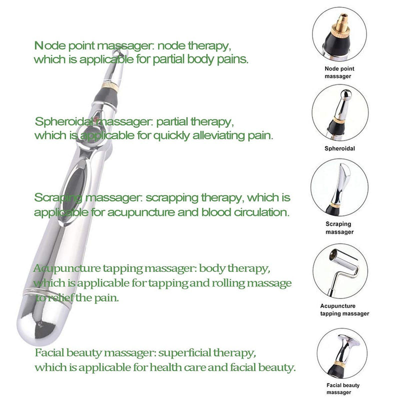 [Australia] - Coriver 5-in-1 Acupuncture Pen,Electronic Meridian Massage Pen Energy Pen,Body Heal Massager Therapy Instrument Pain Relief Massage Tool with 5 Massage Head 
