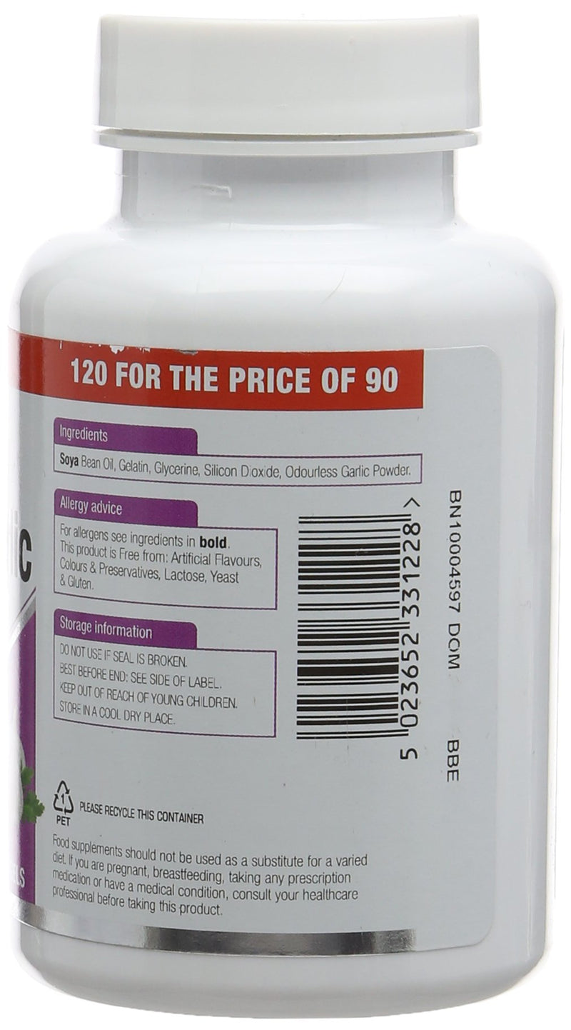 [Australia] - Natures Aid Odourless Garlic Pearls, 120 Softgel Capsules (One-a-Day, to Help Maintain a Healthy Heart and Blood Circulation, Made in the UK) 