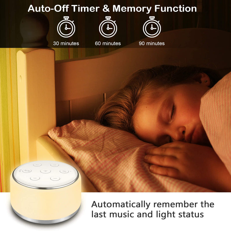 [Australia] - White Noise Machine for Sleeping Baby Kids – Portable Sound Machine with Night Light, USB Rechargeable, 34 Soothing Noises, Auto-Off Timer, Sleep Machine for Adults Babies Lullaby Travel Home White 