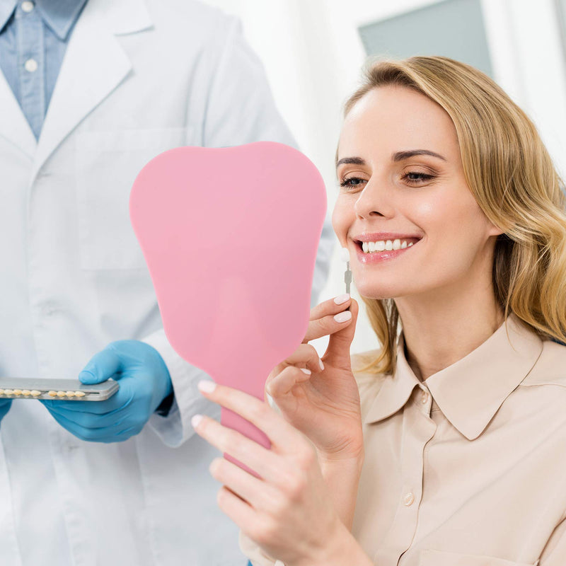 [Australia] - Annhua Tooth Shaped Mirror Hand Mirrors with Handle Pink, Face Mirrors Smal Makeup Mirror Cute for Dental Clinic, Salon, Barber or Hairdressing - Plastic & Glass 