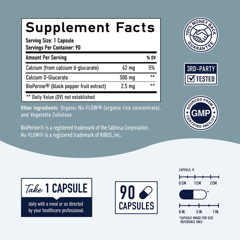 [Australia] - Calcium D-Glucarate | CDG for Liver Detox & Cleanse, Metabolism, Hormone Balance, Menopause Support* Vegan.org Certified, Non-GMO, Gluten-Free - Calcium D Glucarate 500mg 90 Capsules SM Nutrition 