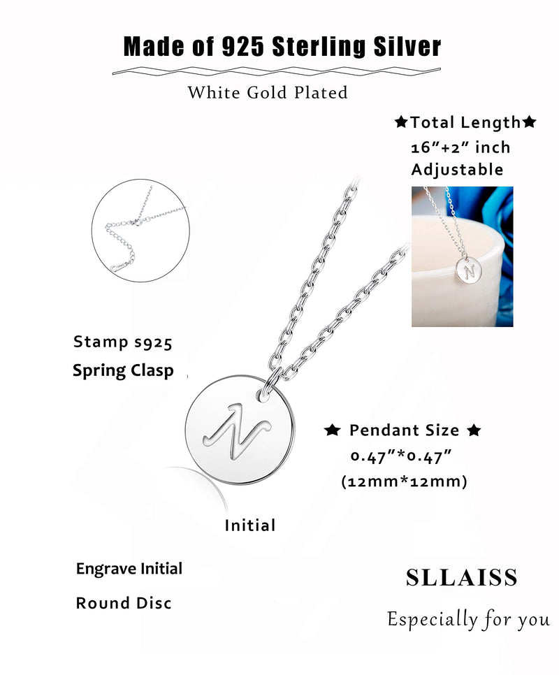 [Australia] - Sllaiss Initial Pendant Necklace Round Disc Engraved Letter Pendant 925 Sterling Silver Personalized Alphabet Pendant for Women N 