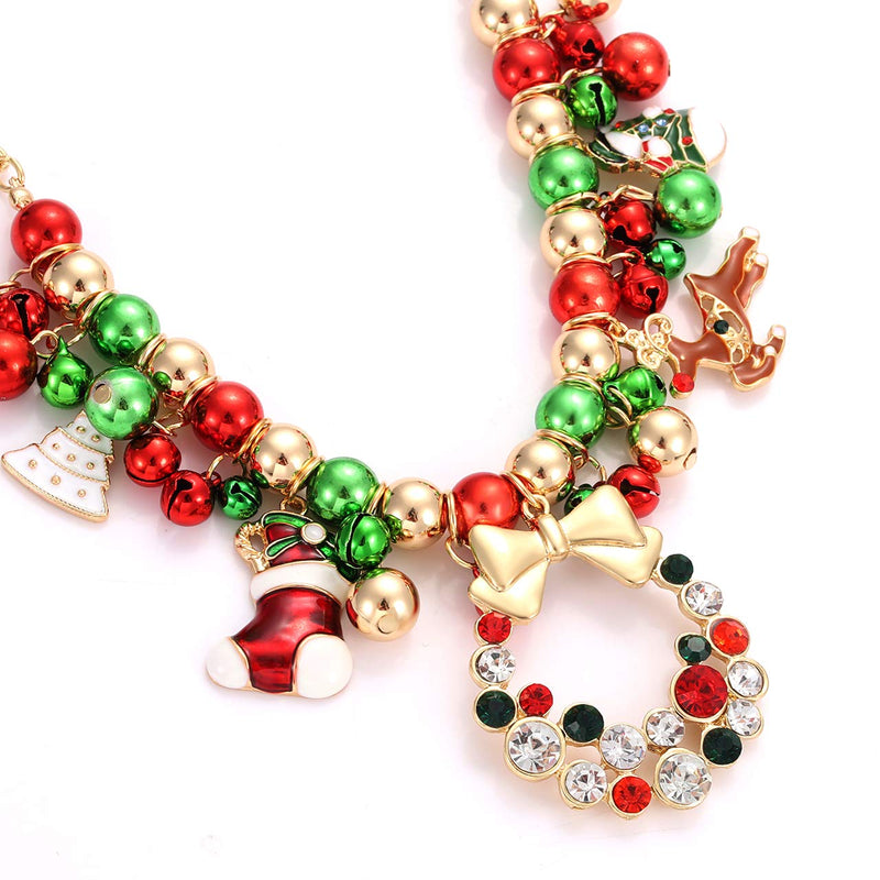 [Australia] - FAERLIIRY Christmas Jingle Bell Necklace Set X-mas Crystal Pendant Necklace Bell Beaded Earrings Festival Holiday Jewelry Set for Women Girls Kids gold 