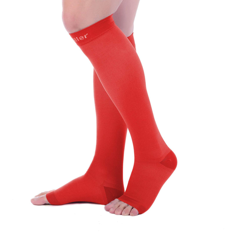 [Australia] - Doc Miller Toeless Compression Socks Women Men - 1 Pair 20-30mmHg, Recovery from Shin Splints, Joints Inflammation Medium Tall Red 