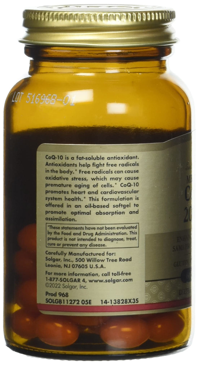 [Australia] - Solgar Megasorb CoQ-10 200 mg, 60 Softgels - Supports Heart & Brain Function - Coenzyme Q10 Supplement - Enhanced Absorption - Gluten Free, Dairy Free - 60 Servings 