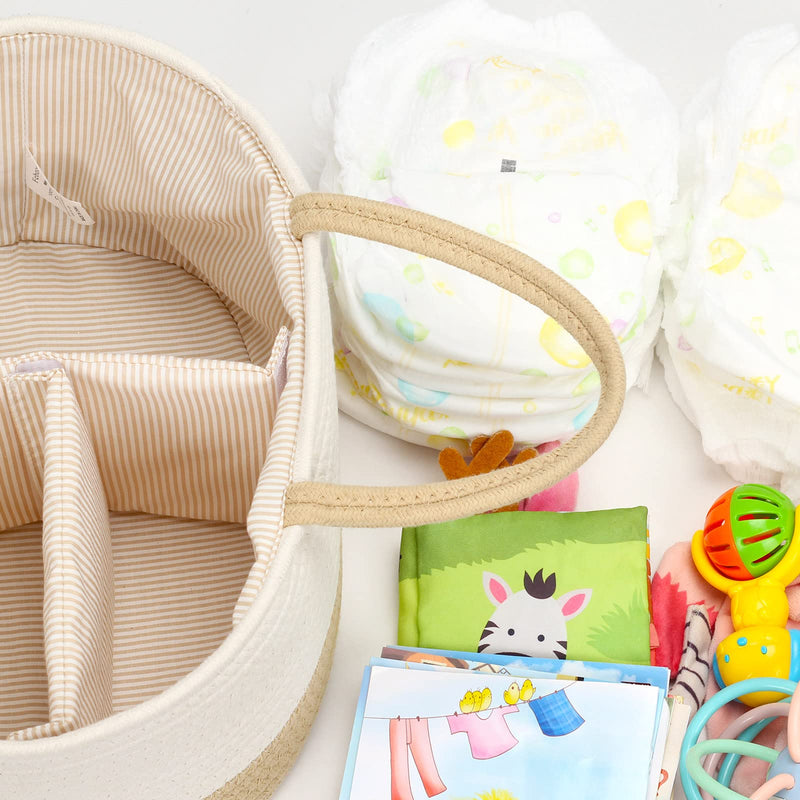 [Australia] - Baby Nappy Caddy Organiser, Diaper Changing Bag Cotton Rope Toy Storage Basket with Removable Inserts Portable Bin Newborn Shower Gift Basket (Khaki) Khaki 