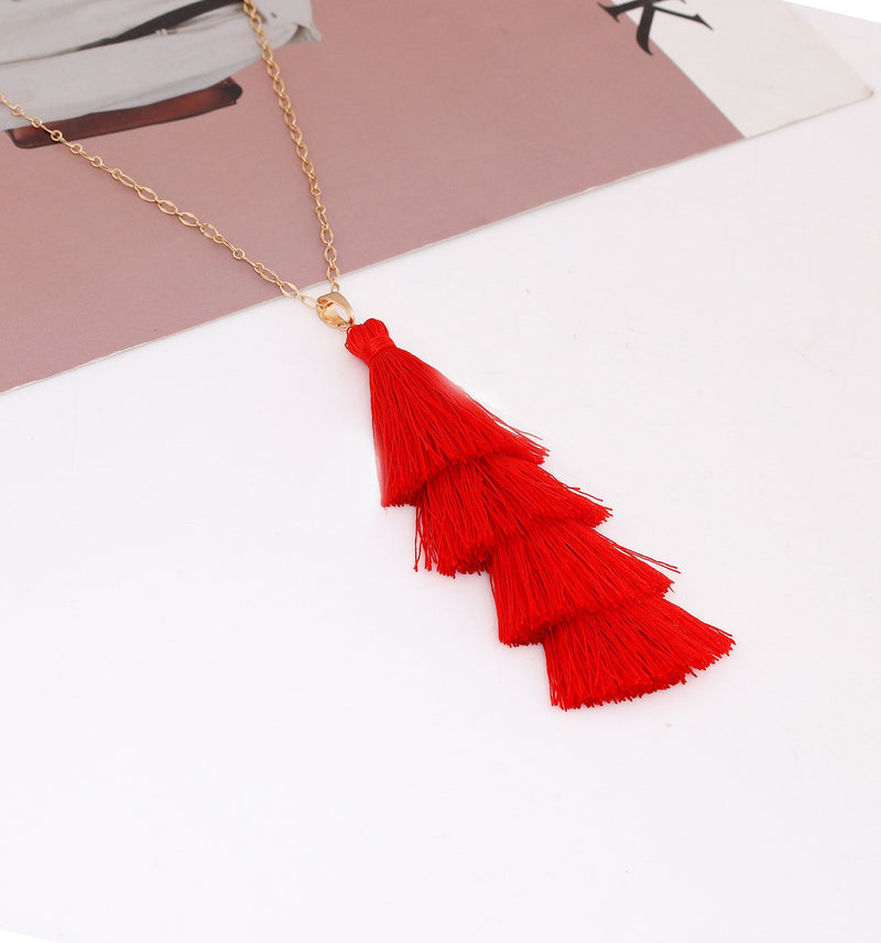 [Australia] - YEYA Long Necklaces for Women Bohemia Thread Tassel Pendant Necklace Layered Choker Necklaces Statement Jewelry for Girls Red 