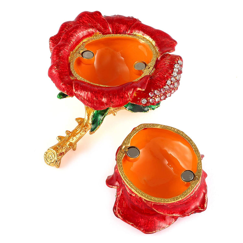 [Australia] - QIFU Vintage Hand Painted Rose Hinged Jewelry Trinket Box with Rich Enamel and Sparkling Rhinestones Unique Gift Home Decor Best Ornament Your Collection Red 