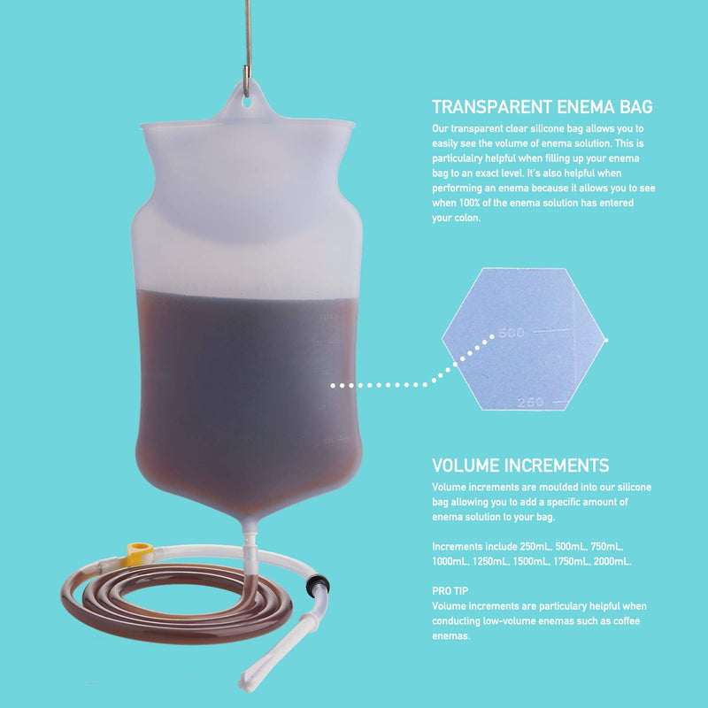 [Australia] - PE Clear Silicone Enema Bag Kit. Suitable for Coffee and Water Colon Cleansing. 2 Quart Capacity, 6.75 Foot Long Hose, 7 Tips. by Premium Enema 