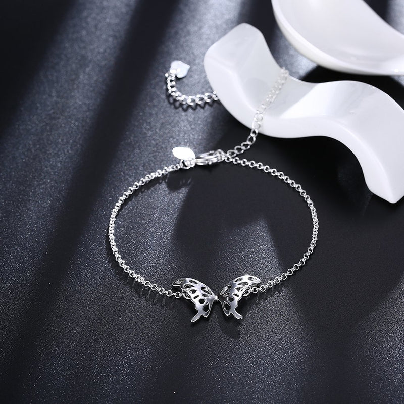 [Australia] - Goldenchen Fashion Jewelry 925 Sterling Silver Butterfly Wings Adjustable Chain Anklet 