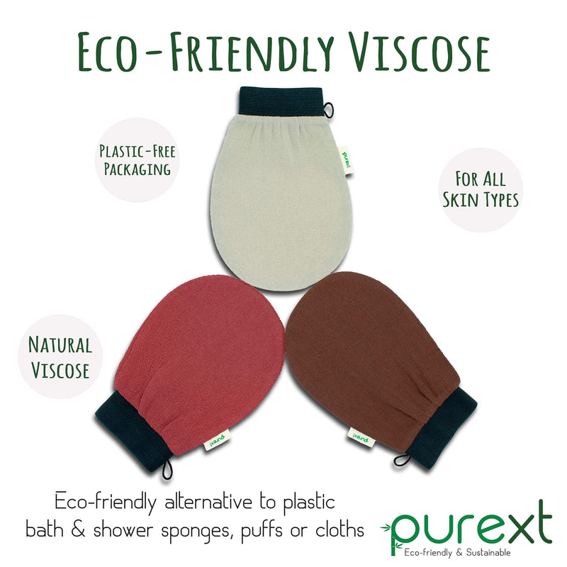 [Australia] - PureXT 3 Exfoliating Gloves - Kessa Hammam Body Scrubber - Fake Tan Remover Exfoliator Mitts (Mixed) 