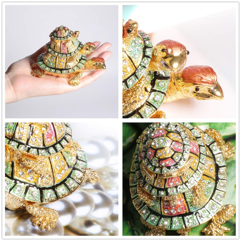 [Australia] - Waltz&F Three Generation Turtle Jeweled Trinket Box Hinged Hand-Painted Ring Holder Turtle Figurines Decoration 