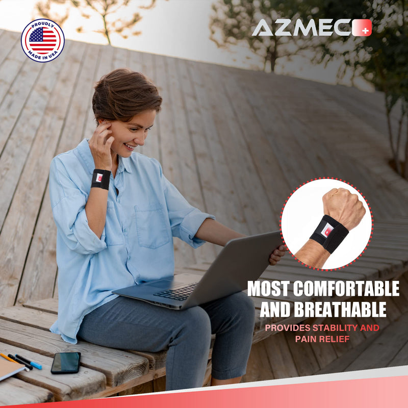[Australia] - AZMEC Carpal Tunnel Wrist Brace, Support for Arthritis and Tendonitis Pain Relief - Wrist Compression Strap, Fits Left or Right Hand, Wrist Wraps Adjustable One Size, For Men and Woman. Good for day-to-day activities and sports. (BLACK) BLACK 