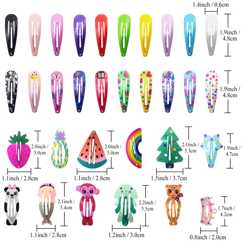 [Australia] - Hair Clips for Girls, Funtopia 100 Pcs No Slip Metal Snap Hair Clips Barrettes for Kids Teens Women, Cute Candy Color Cartoon Design Hair Pins (Animals Fruits Crowns Stars) 