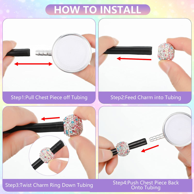 [Australia] - 6 Pieces Stethoscope Decorations Stethoscope Charms Crystal Stethoscope Charm Bling Stethoscope Charm Round Stethoscope Charm for Nurses Doctors Veterinarians Technicians 