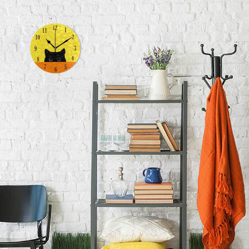 [Australia] - senya Cat Pattern Silent Round Wall Clock Decorative, Battery Operated Easy to Read for Indoor Living Room Bedroom Pattern 2 
