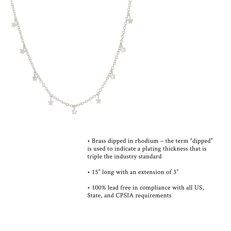 [Australia] - Columbus 14K Gold or Rhodium Plated Charm Necklace - Lightning Bolt Pendant - Star Station Necklace - Dainty Layering Necklace Tiny Silver Star 