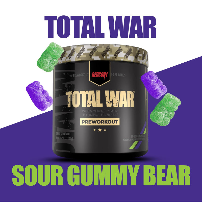 [Australia] - Redcon1 Total War - Pre Workout, 30 Servings, (Sour Gummy Bear) Boost Energy, Increase Endurance and Focus, Beta-Alanine, 350mg Caffeine, Citrulline Malate, Nitric Oxide Booster - Keto Friendly Sour Gummy Bear 30 Servings (Pack of 1) 
