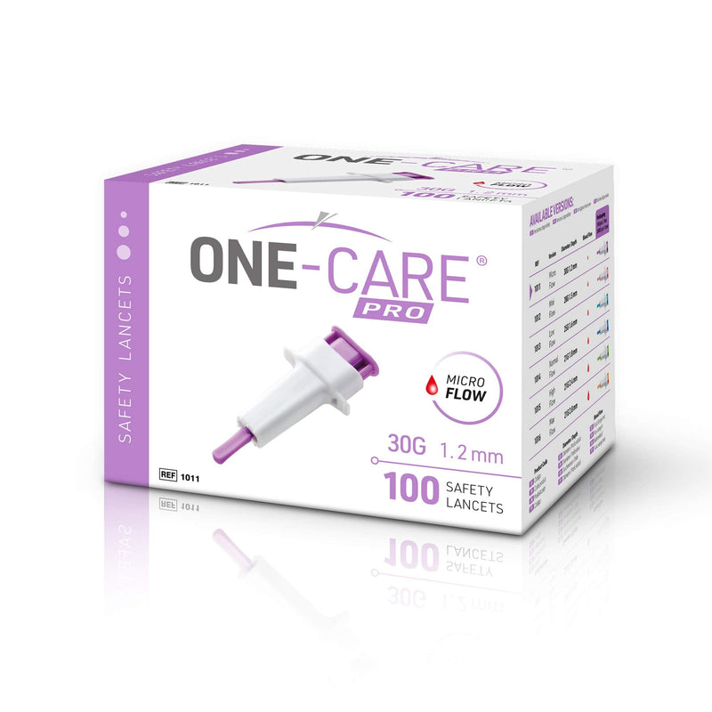 [Australia] - MediVena ONE-CARE PRO Safety Lancets, Top Push Button Activated, 30G x 1.2mm, 100/bx, Sterile, Gentle & Comfortable Sampling 
