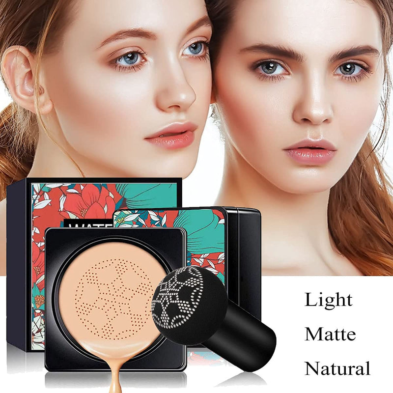 [Australia] - Mushroom Head Air Cushion CC Cream Foundation, Moisturizing BB Cream Concealer Makeup Base Long Lasting with Mushroom Makeup Sponge, Easy to Apply Natural 