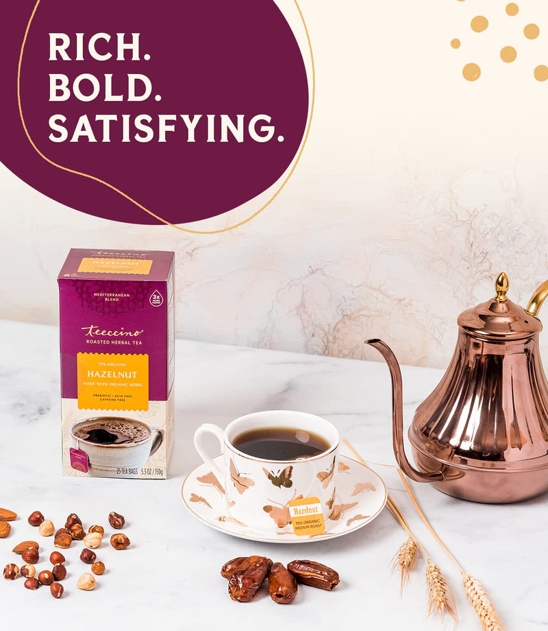 [Australia] - Teeccino Herbal Tea – Hazelnut – Rich & Roasted Herbal Tea That’s Caffeine Free & Prebiotic for Natural Energy, 25 Tea Bags 25 Count (Pack of 1) 