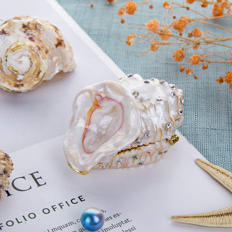 [Australia] - H&D Metal Glass Small Seashell Figurine Collectible Ring Jewelry Holder Trinket Box(conch) 