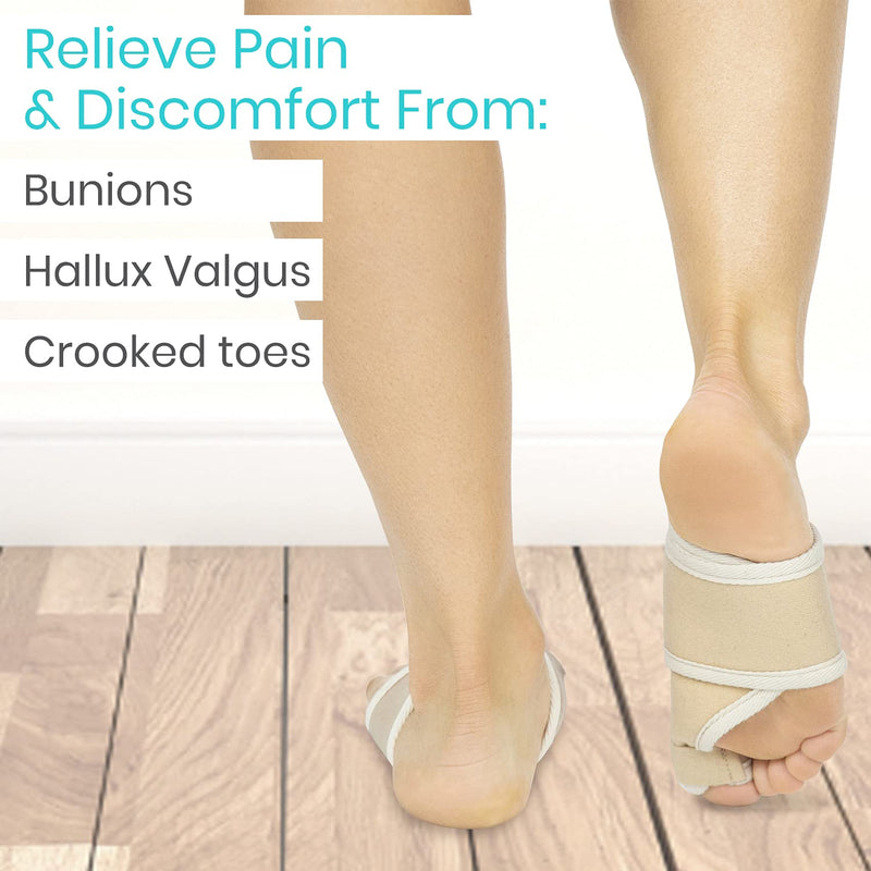 [Australia] - Vive Bunion Corrector for Women & Men (Pair) - Big Toe Brace Straightener with Splint - Hallux Valgus Pad with Adjustable Strap, Joint Pain Relief, Alignment Treatment, Hammer Toe Separator - Orthopedic Sleeve Foot Wrap Support (Beige) Beige 
